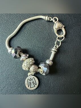 Angel Charm Slide Bracelet Silver Tone